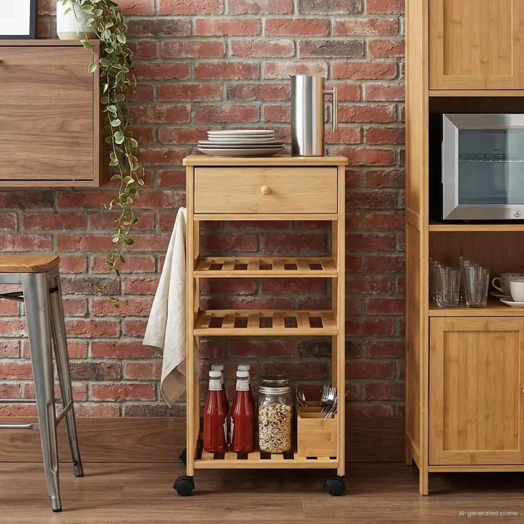 Bamboo Kitchen Trolley Rolling Storage Cart 3 Tier 37 x 36 x 80 cm