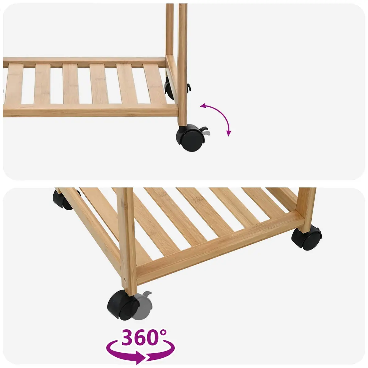 Bamboo Kitchen Trolley Rolling Storage Cart 3 Tier 37 x 36 x 80 cm