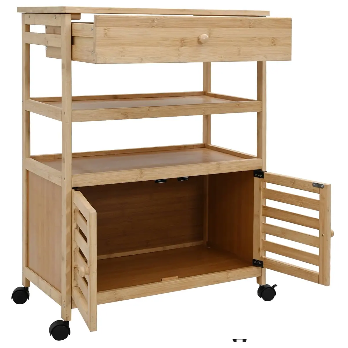 Kitchen Trolley with Wheels Bamboo Storage Cart Dining Room Prep Station