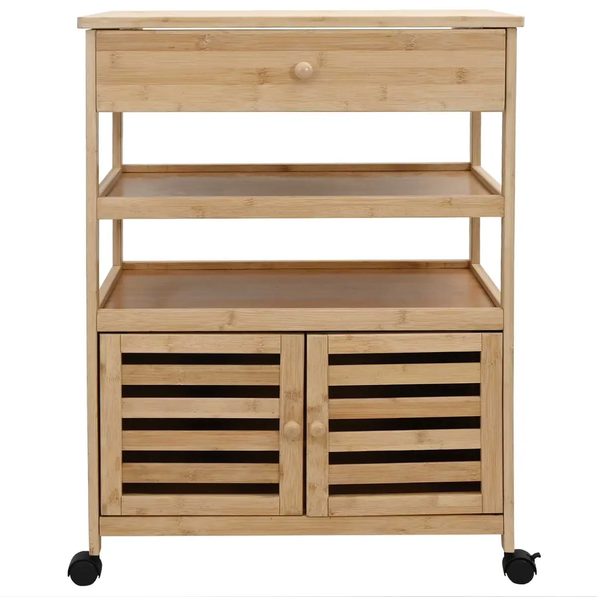 Kitchen Trolley with Wheels Bamboo Storage Cart Dining Room Prep Station
