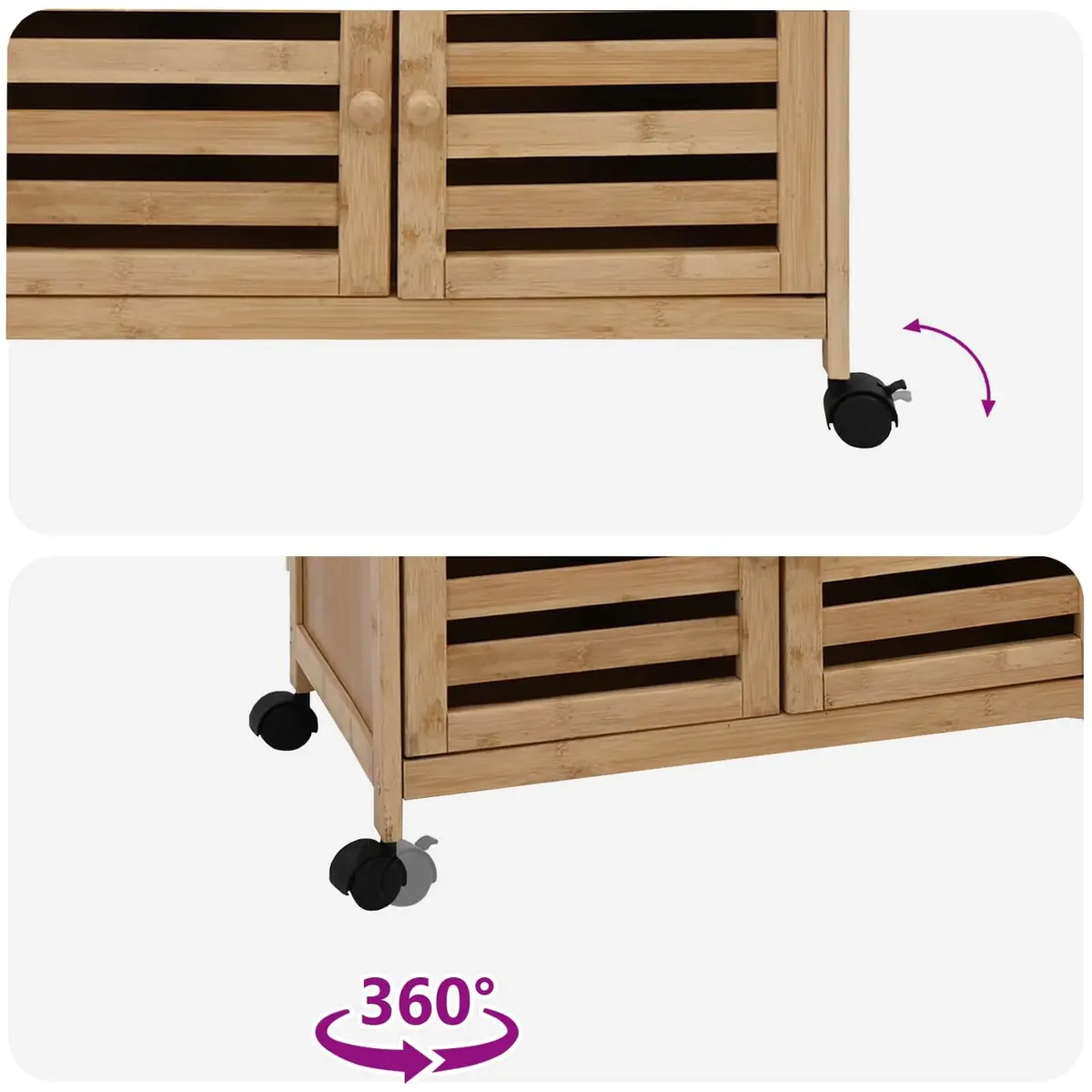 Kitchen Trolley with Wheels Bamboo Storage Cart Dining Room Prep Station