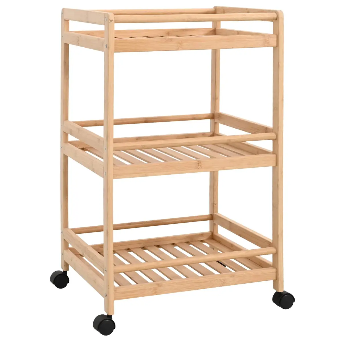 Kitchen Trolley with Wheels 46x38x76cm Three Tier Storage Bamboo Brown