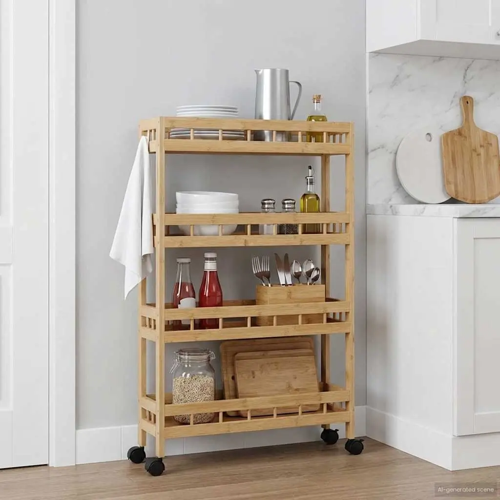 Kitchen Trolley 4-Tier Storage Organiser with Wheels 60x18x97cm