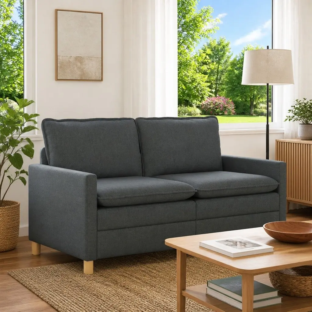 Sofa Dark Grey Fabric Upholstery 156x81x87.5cm Modern Lounge Couch