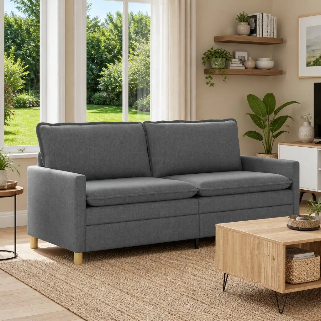 Fabric Sofa Modern Dark Grey Lounge Couch with Metal Frame