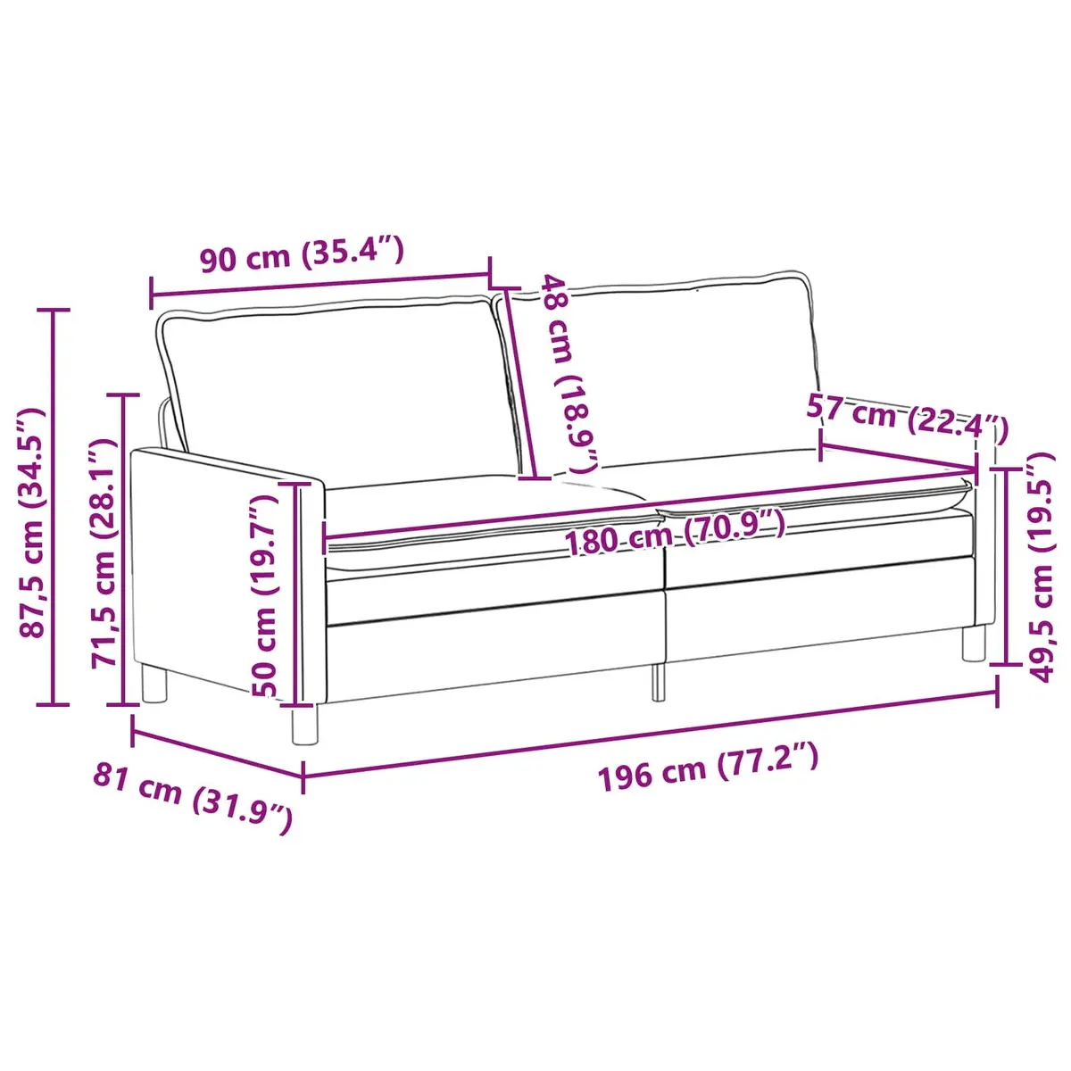 Fabric Sofa Modern Dark Grey Lounge Couch with Metal Frame