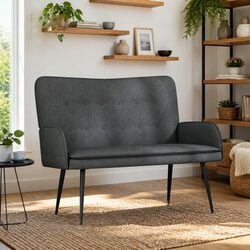 2-Seater Sofa Grey Fabric Button-Tufted Armrest Compact Living Room Couch