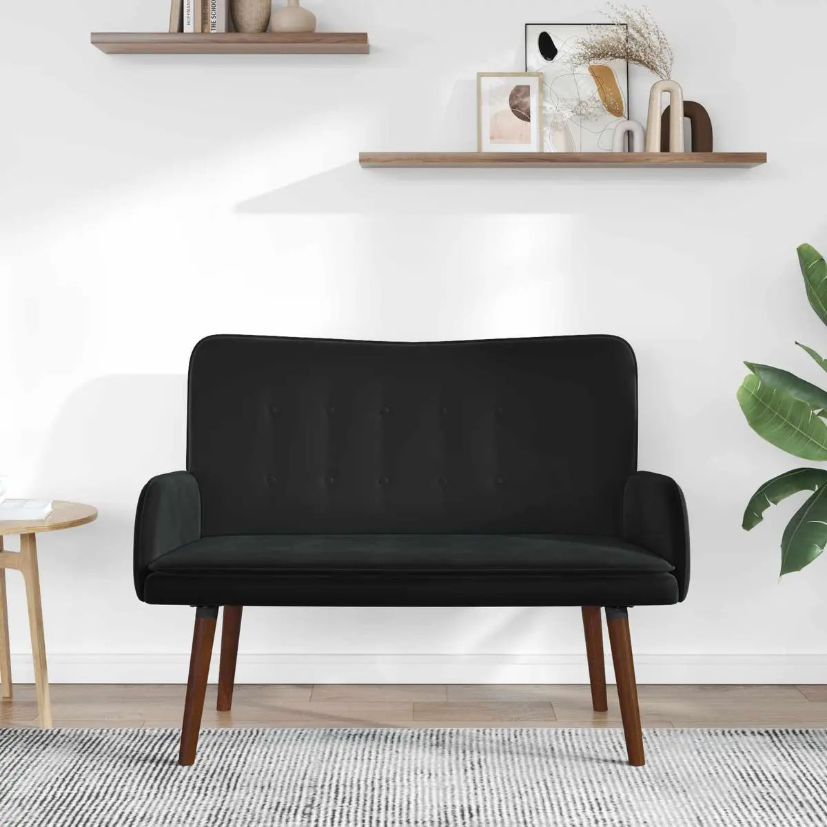 2-Seater Sofa Black Velvet Modern Lounge Couch 115x61x87cm