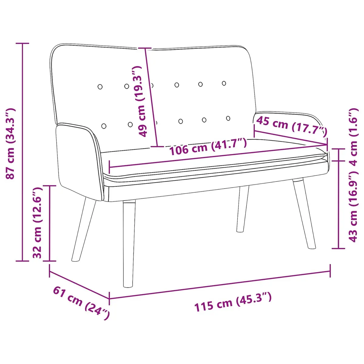 2-Seater Sofa Black Velvet Modern Lounge Couch 115x61x87cm