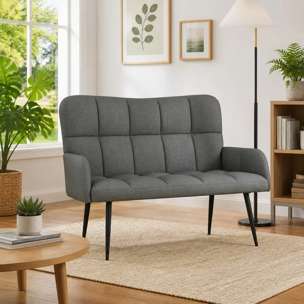 2-Seater Sofa Dark Grey Compact Loveseat Furniture