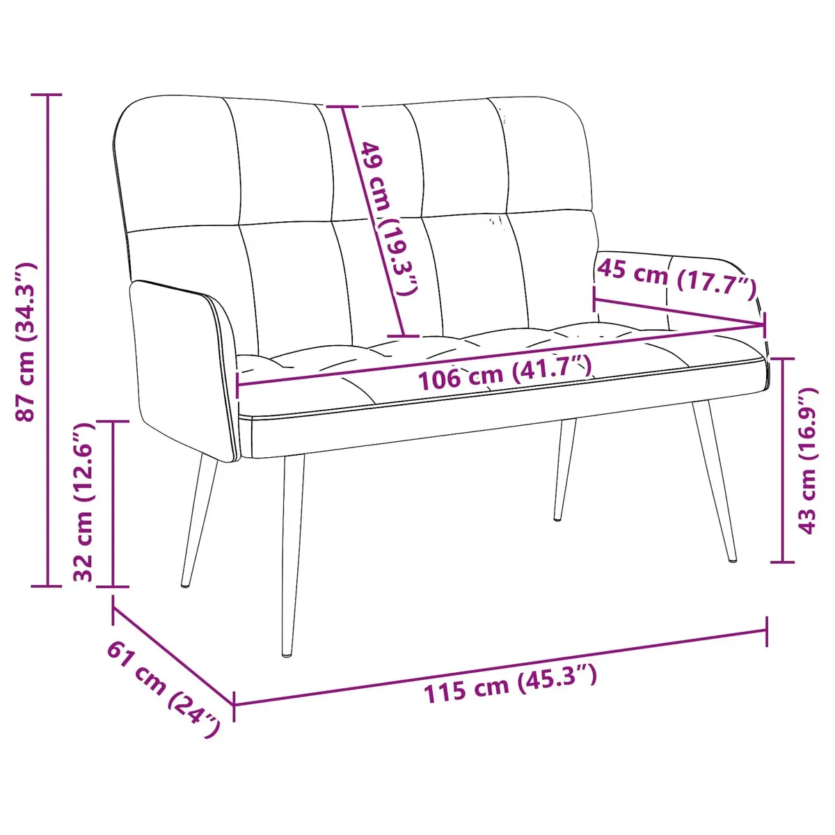 2-Seater Sofa Dark Grey Compact Loveseat Furniture