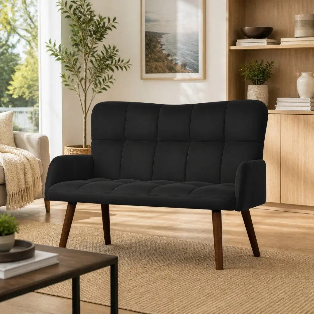 Black Velvet 2-Seater Sofa