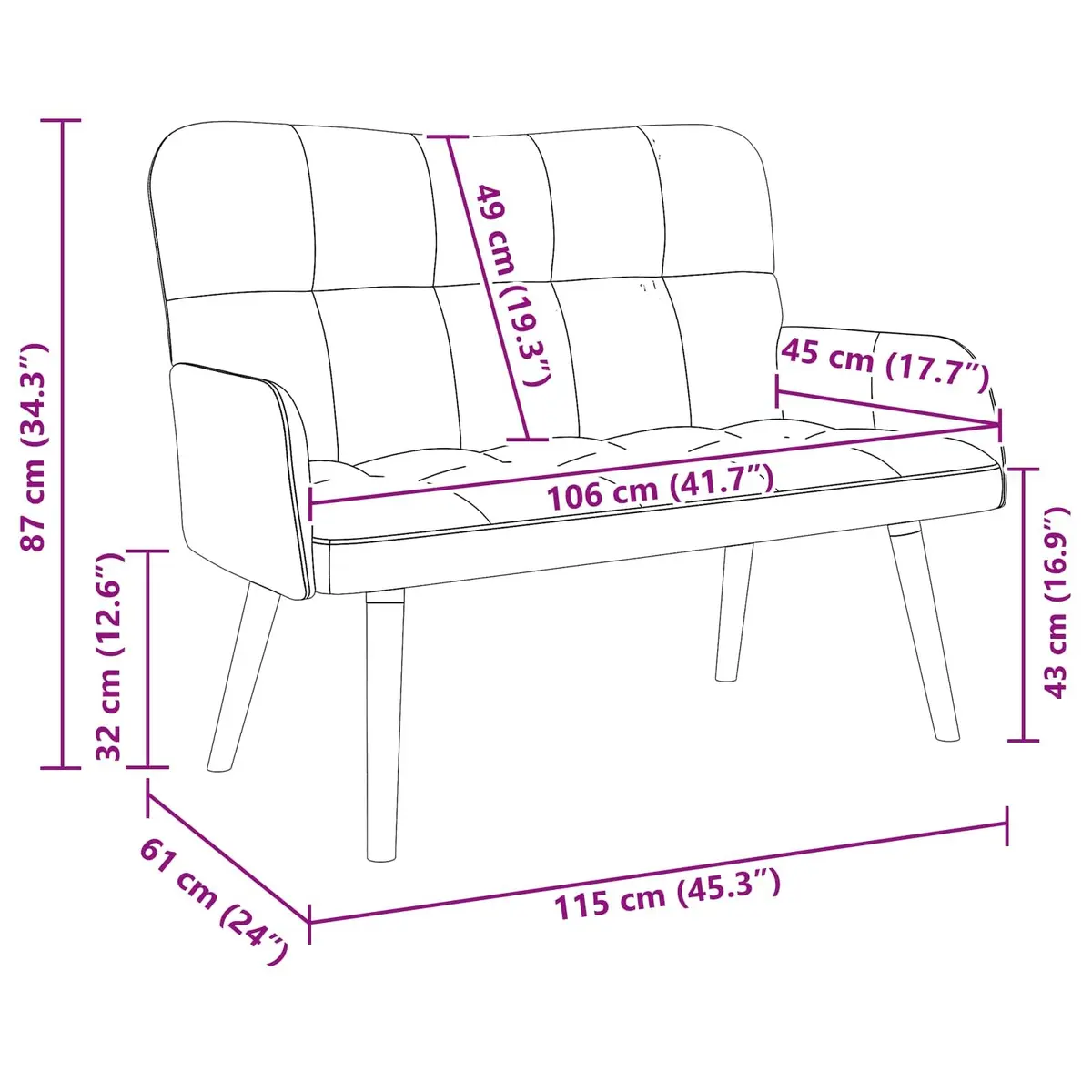 Black Velvet 2-Seater Sofa
