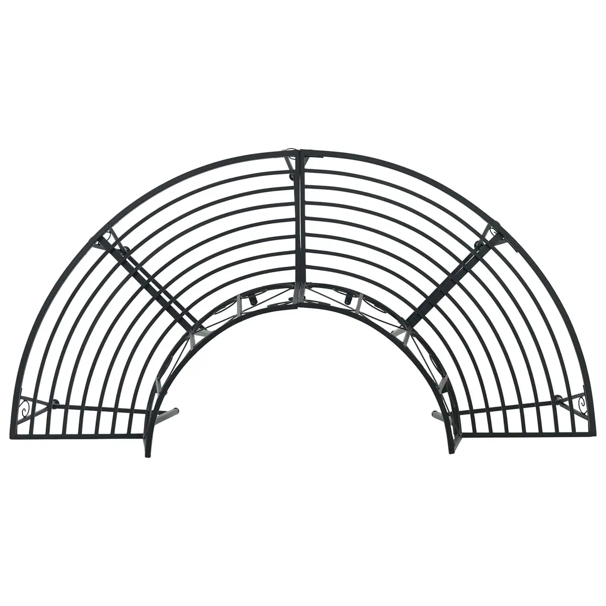 Outdoor Tree Bench Half-Round Black Steel 4-Seater Garden Furniture