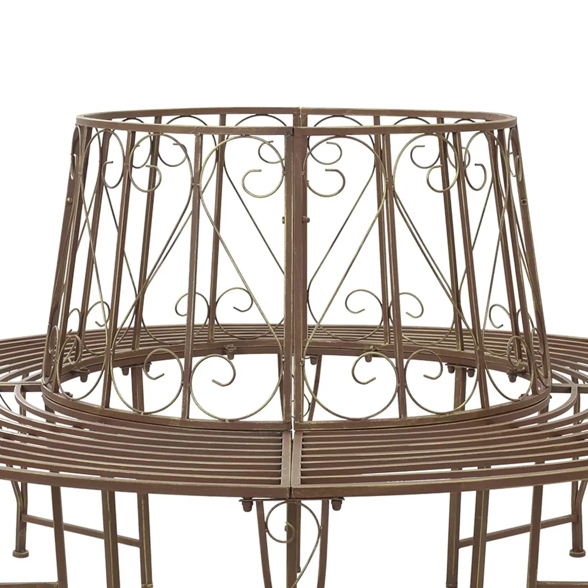 Round Tree Bench 8-Seater Outdoor Garden Seating Steel Frame Antique Brown 160cm