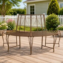 Outdoor Tree Bench 4-Seater Garden Furniture Steel Frame Backyard Wraparound