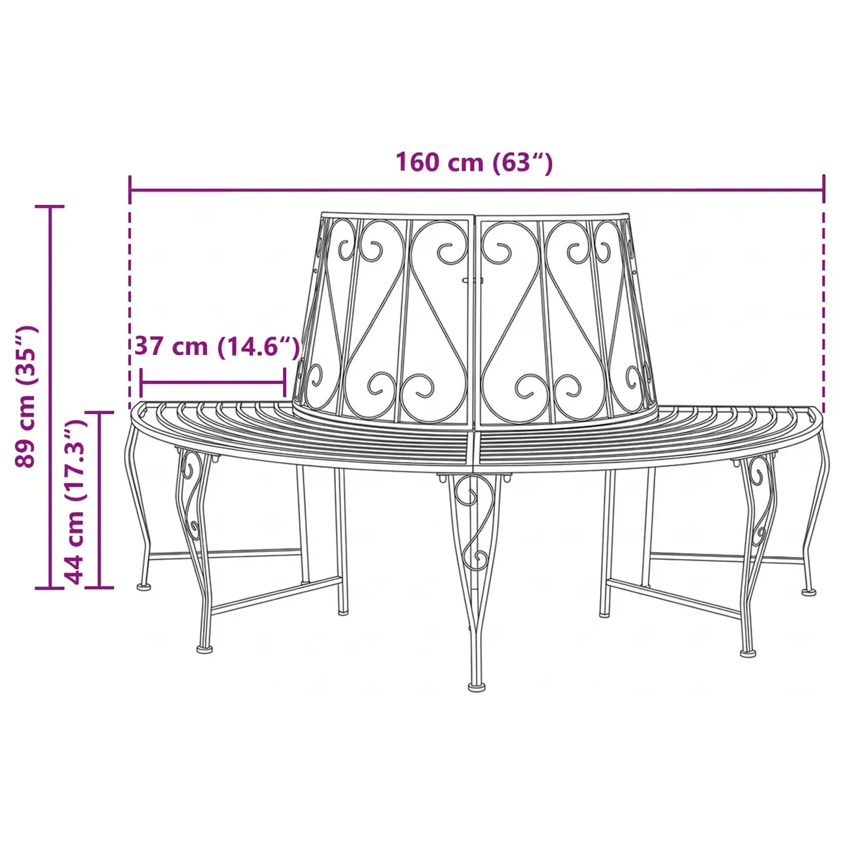 Outdoor Tree Bench 4-Seater Garden Furniture Steel Frame Backyard Wraparound