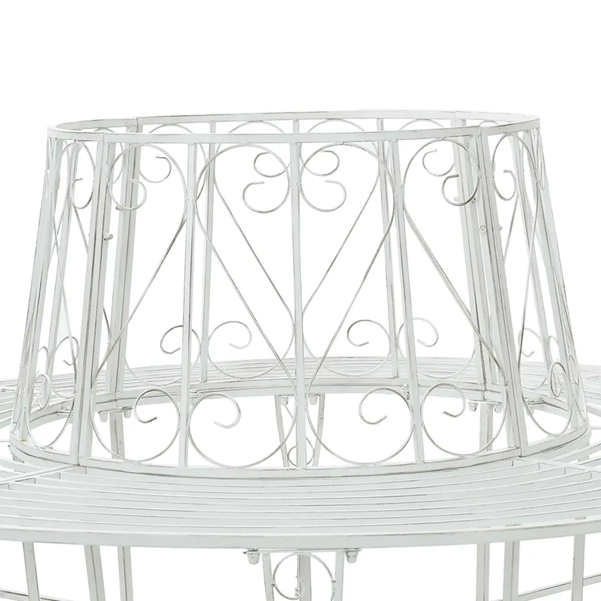 Round Steel Tree Bench 8-Seater Outdoor Seating Antique White Ø160cm