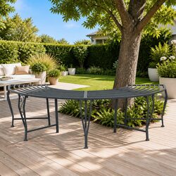 4-Seater Tree Bench Outdoor Garden Seating Steel Frame Grey 160cm Wraparound