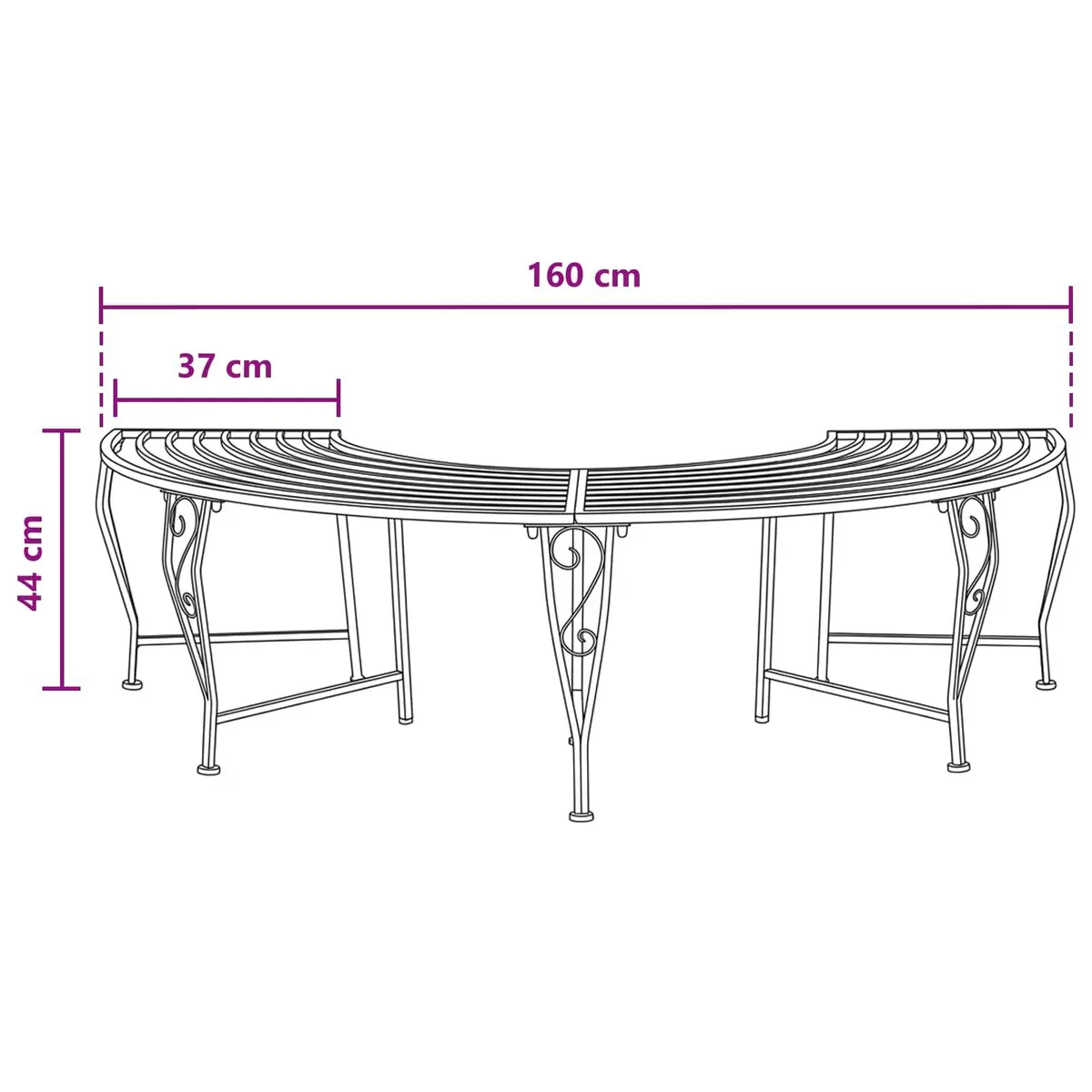 Tree Bench Outdoor Seating Steel Frame Grey 160cm Wraparound