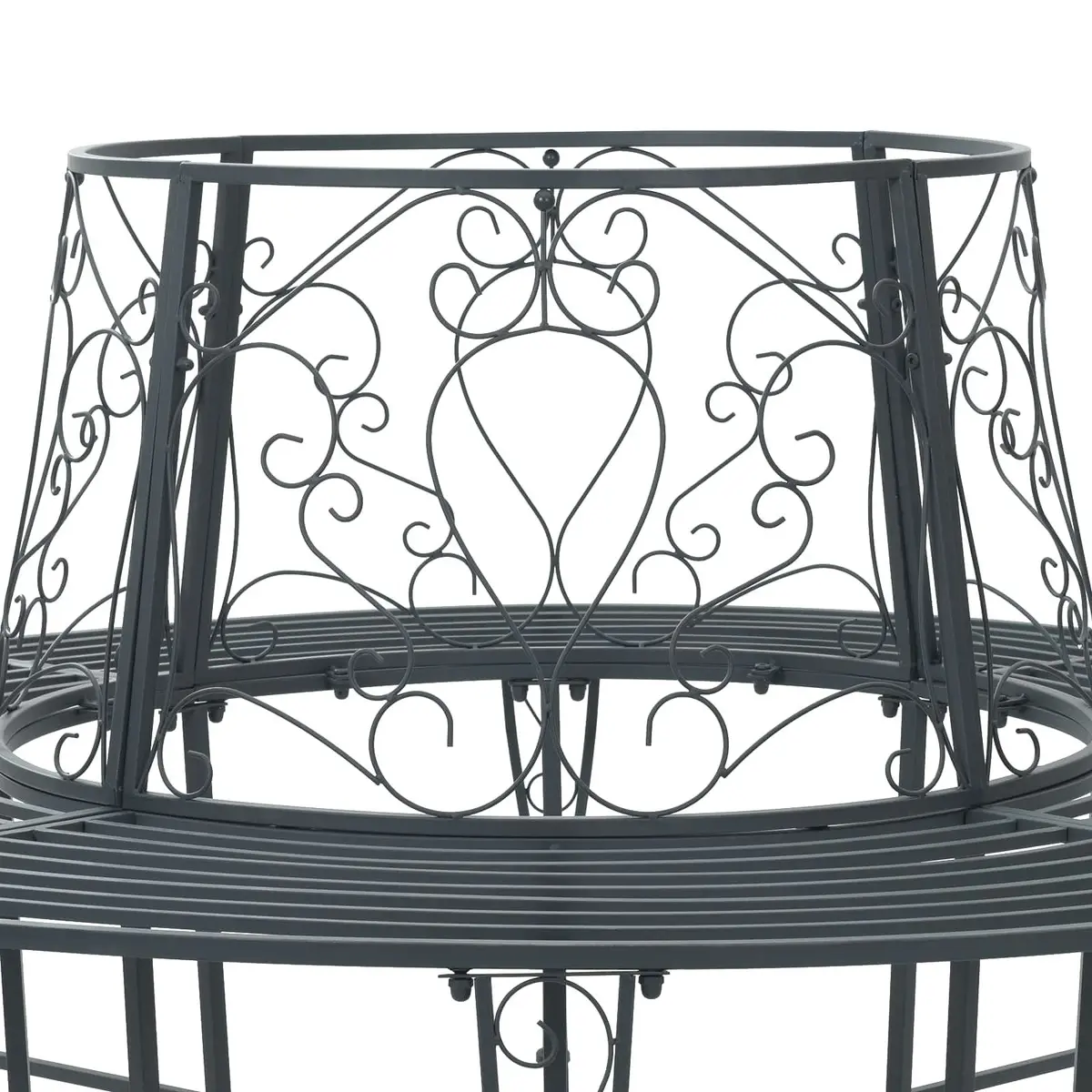 Round Tree Bench 8-Seater Garden Outdoor Seating Steel Frame Grey 160cm Diameter