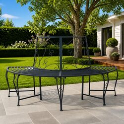Tree Bench 4-Seater Garden Outdoor Circular Seating Steel Frame Grey 160cm