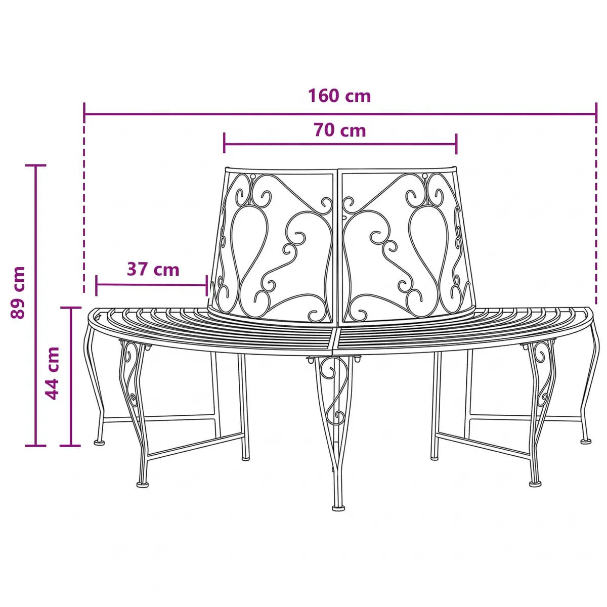 Tree Bench Circular Seating 4-Seater Steel Frame Grey 160cm
