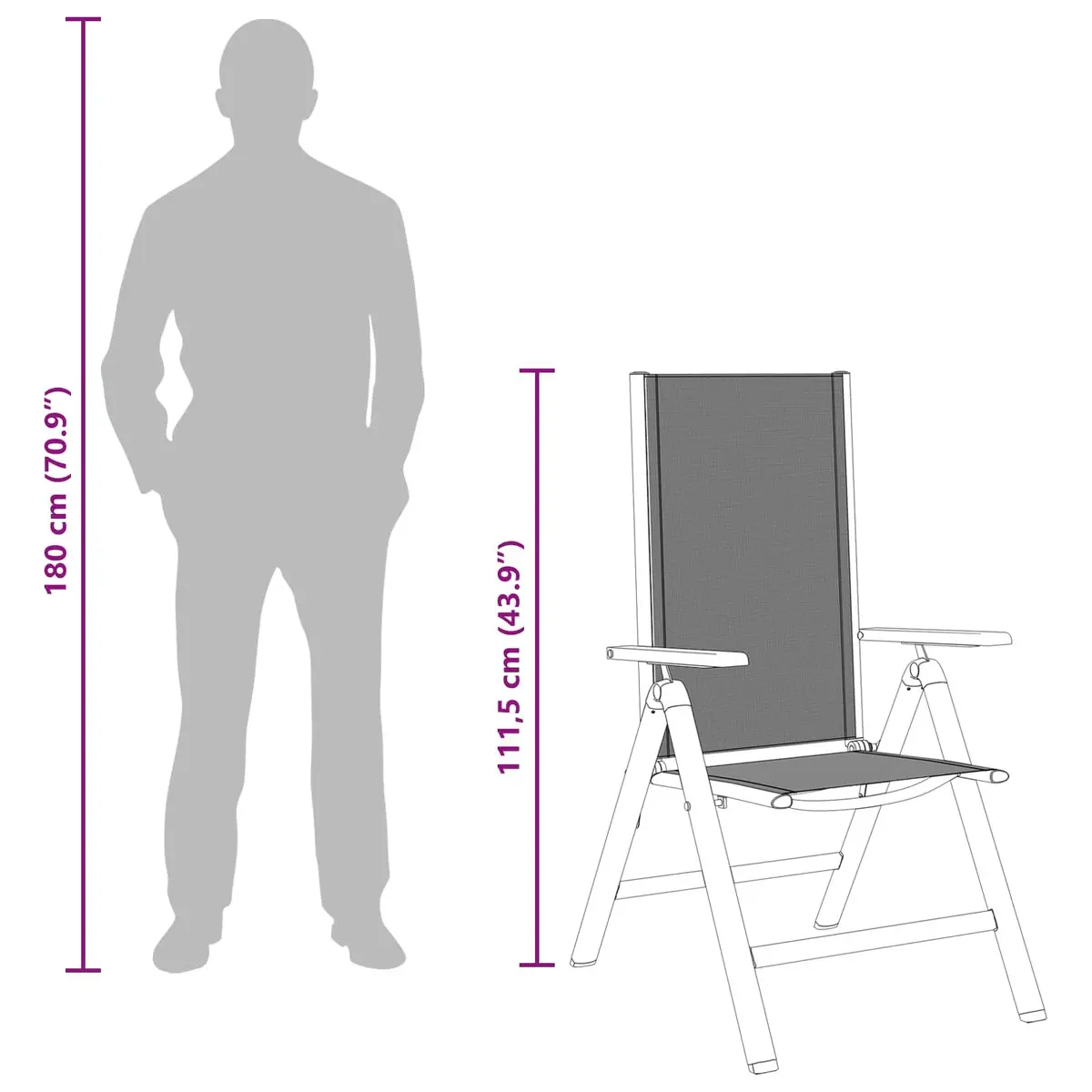 Reclining Outdoor Chair Black 58x73x111.5cm Garden Lounger Multi-Position
