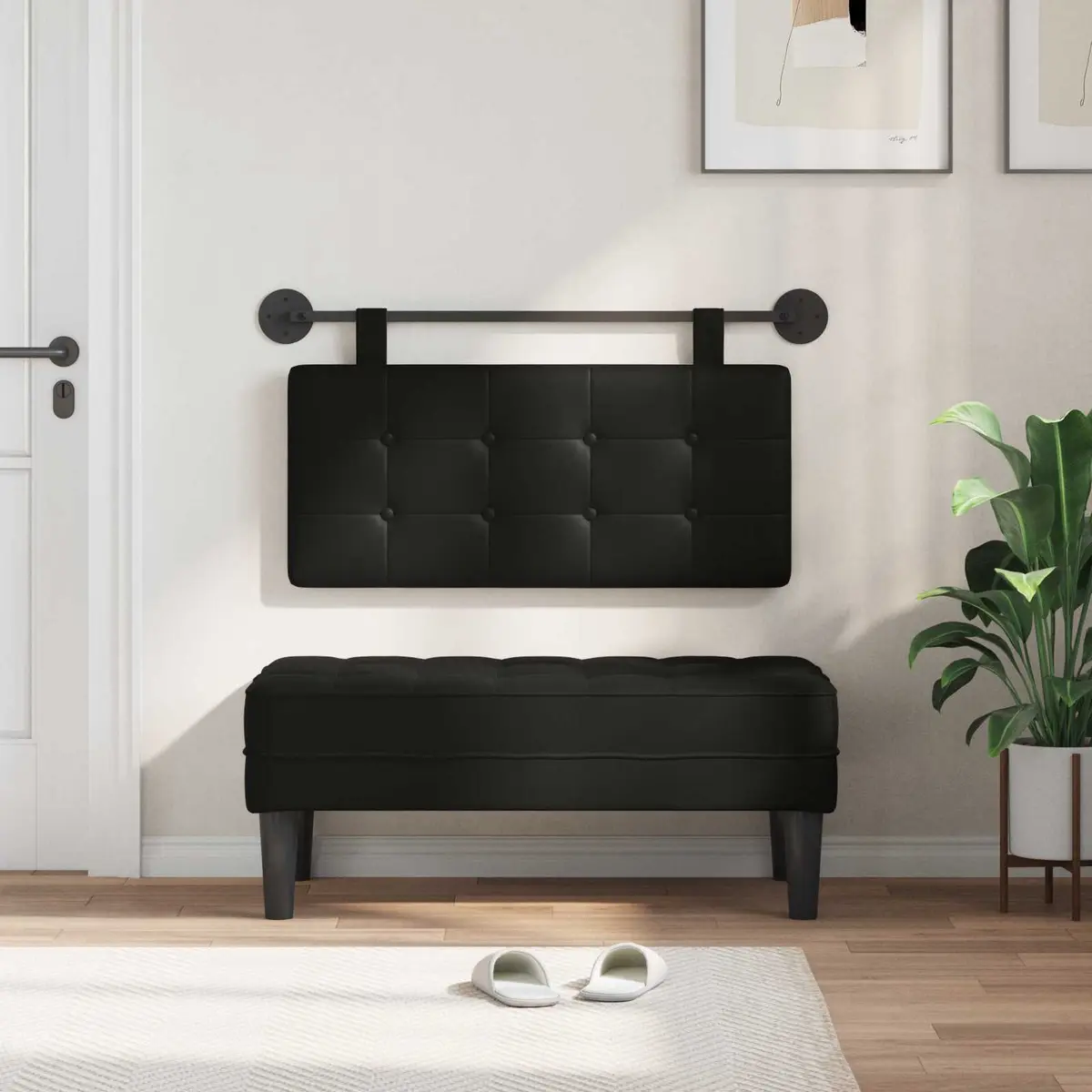 Hanging Headboard Modern Black Faux Leather Wall-Mounted Backrest Support 50 Inch
