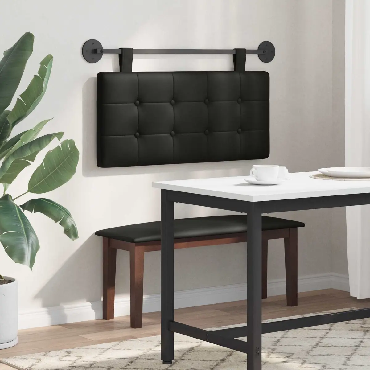 Hanging Headboard Modern Black Faux Leather Wall-Mounted Backrest Support 50 Inch