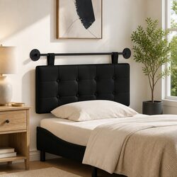 Hanging Headboard Black Modern Wall-Mounted Bedroom Backrest Padded Upholstery