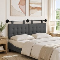 Hanging Headboard Grey Fabric Wall Mount Bedroom Upholstered Modern Decor