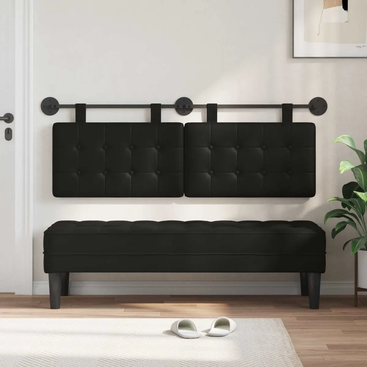 Black Wall-Mounted Headboard Modern Padded Upholstery Size