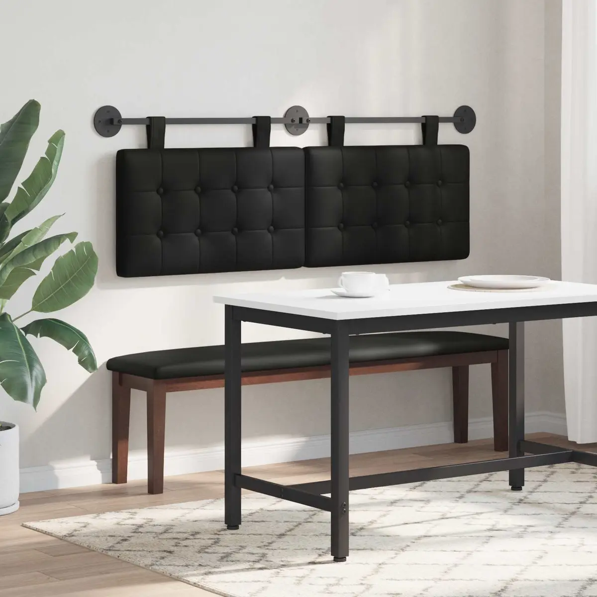 Black Wall-Mounted Headboard Modern Padded Upholstery Size