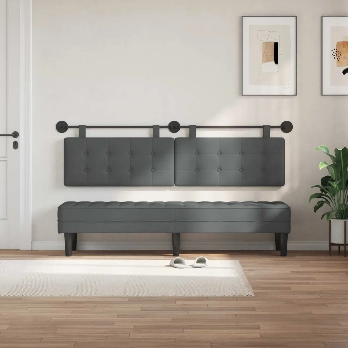 Hanging Headboard Grey Fabric Wall-Mounted Bedroom Upholstered Modern Design