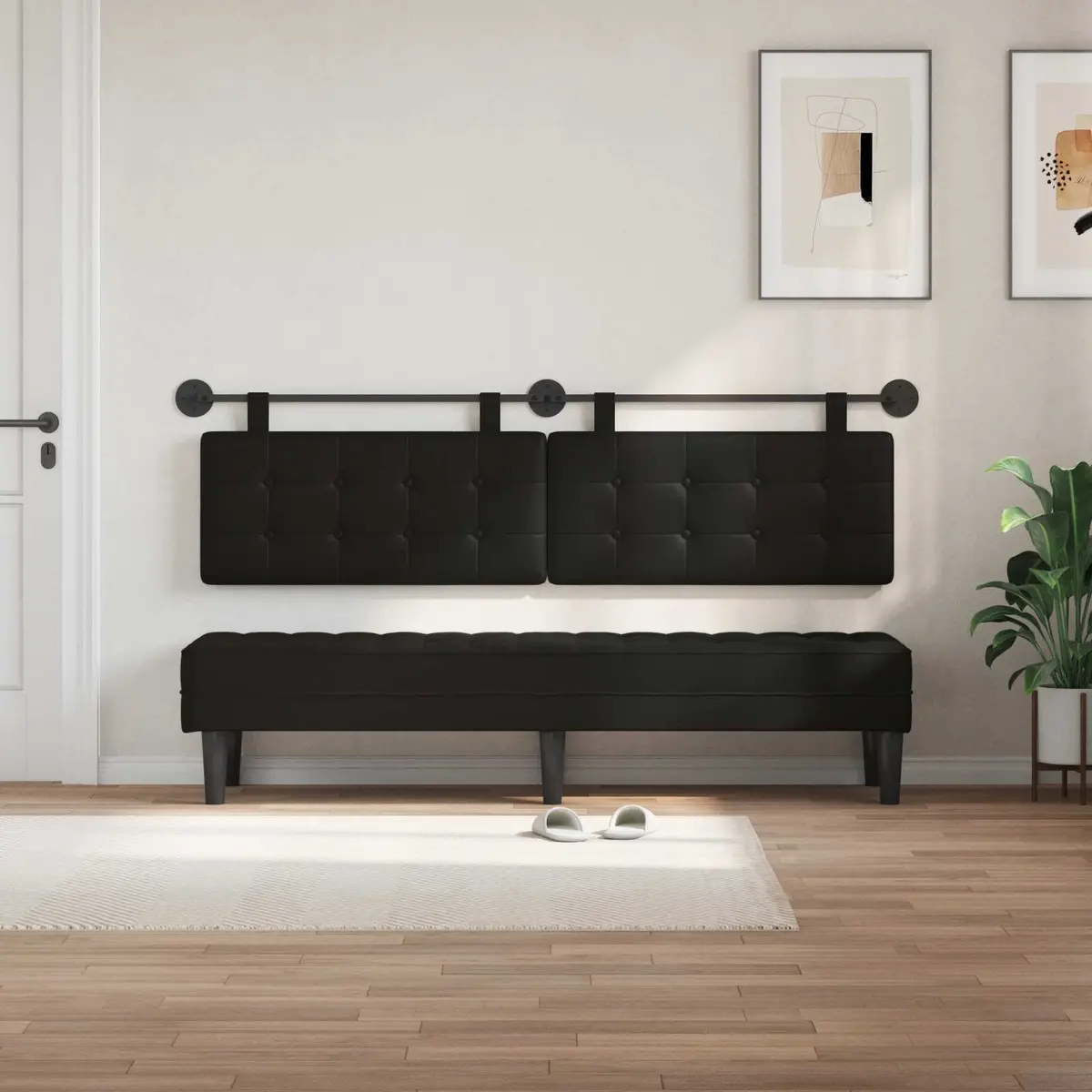 Hanging Headboard Black Modern Wall Mounted Bedroom Backrest Support Upholstered