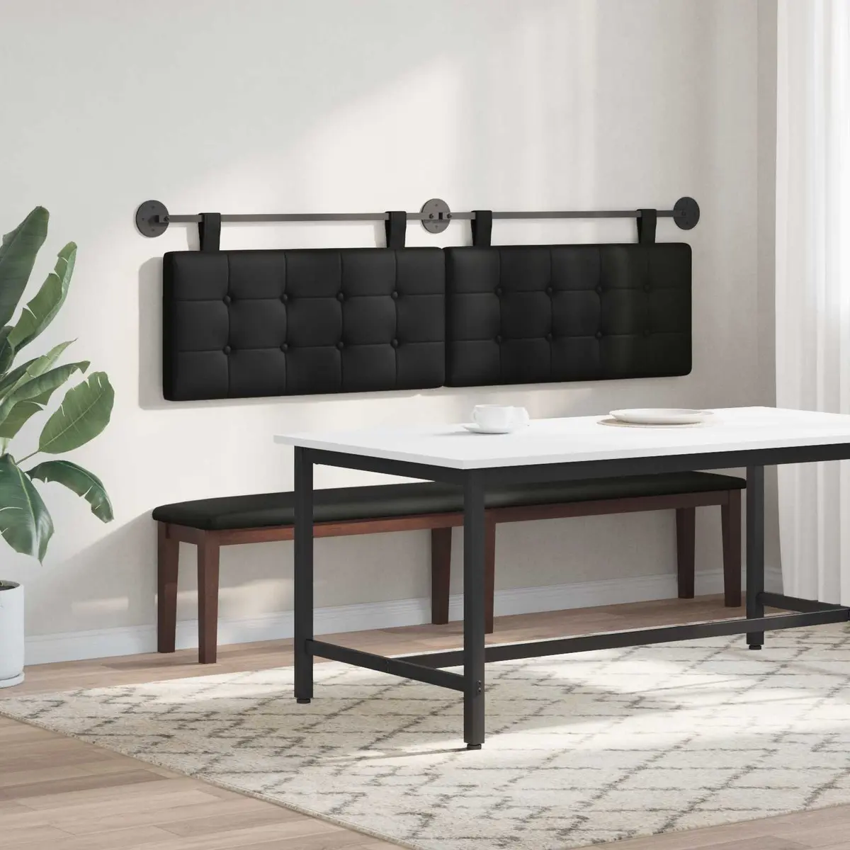 Hanging Headboard Black Modern Wall-Mounted Bedroom Backrest Support Upholstered
