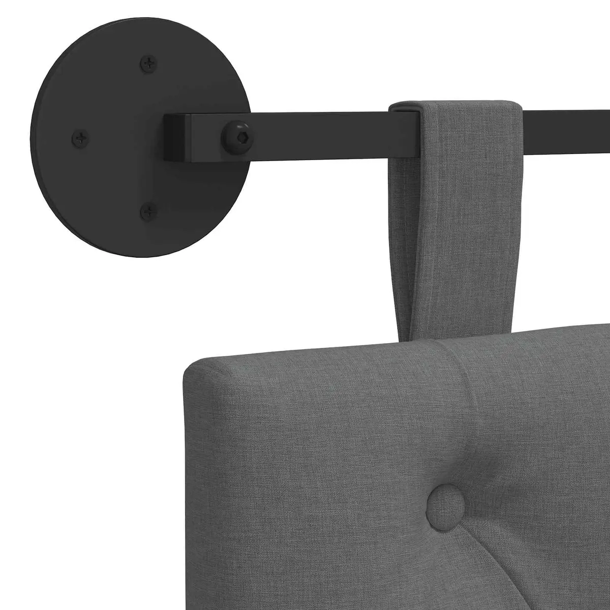 Hanging Headboard Wall-Mounted Button-Tufted Grey Fabric