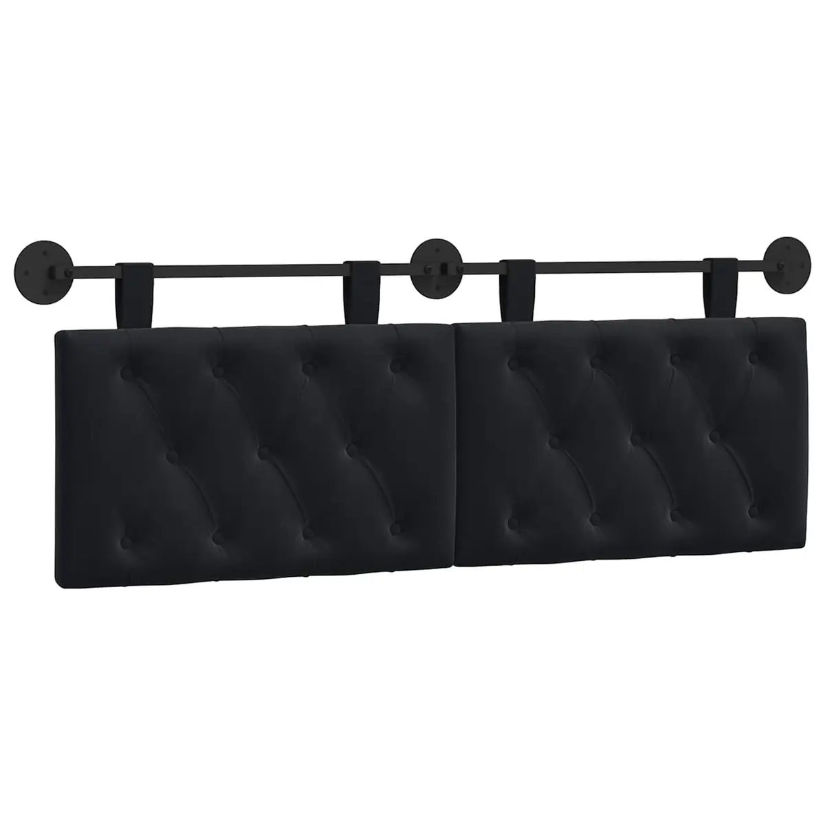 Hanging Headboard LED Light Black Velvet Button Tufted Modern