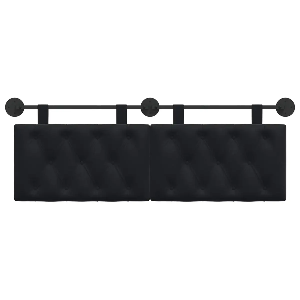 Hanging Headboard LED Light Black Velvet Button Tufted Modern