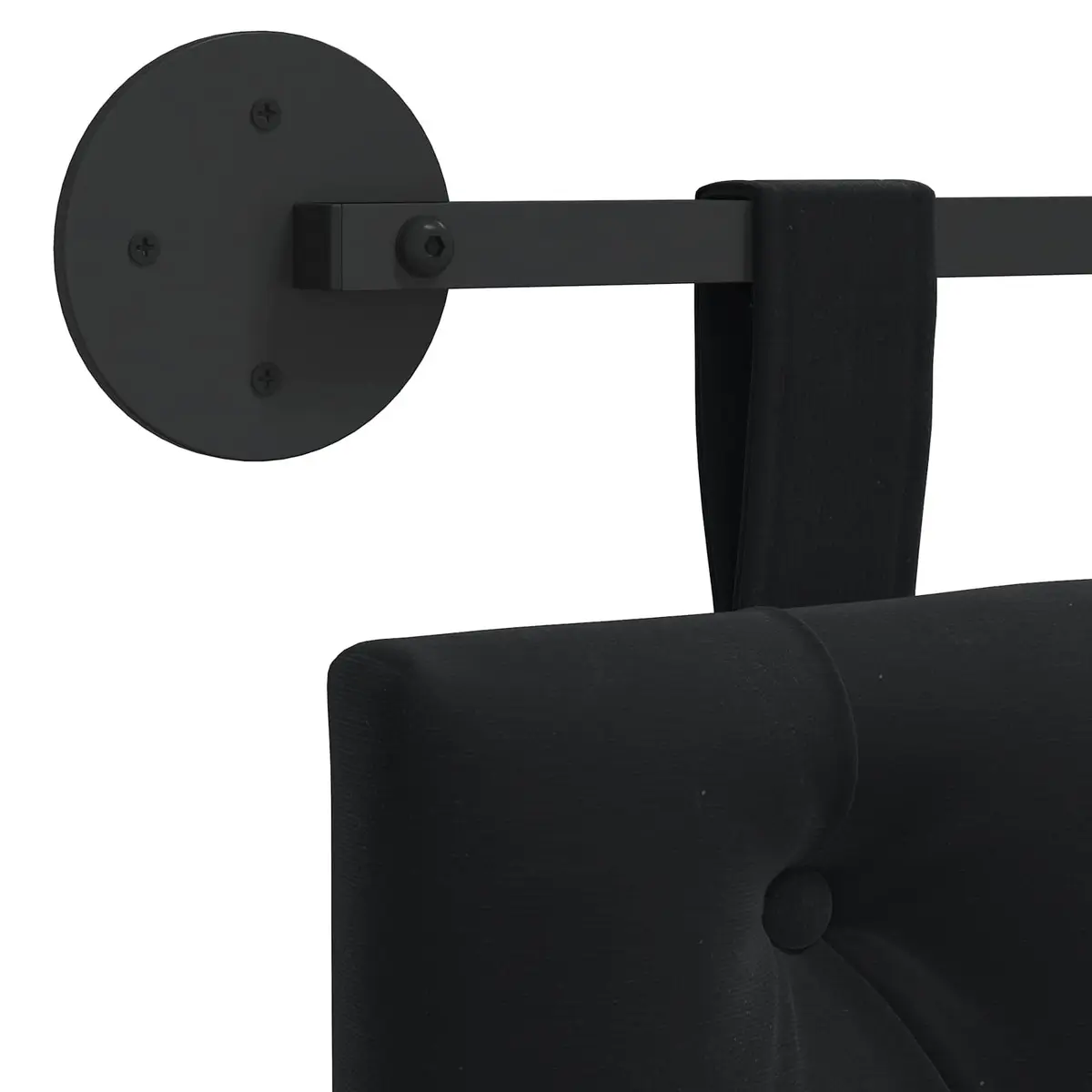 Hanging Headboard LED Light Black Velvet Button Tufted Modern
