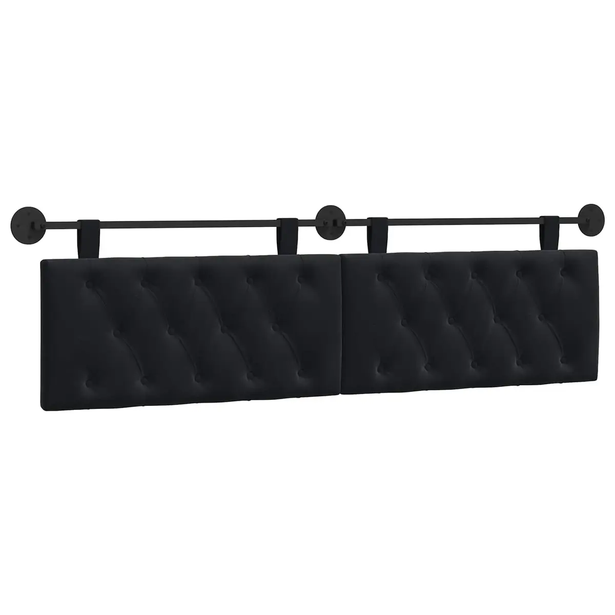 Hanging Headboard Modern Black Velvet Button Tufted Wall Mount with LED Light
