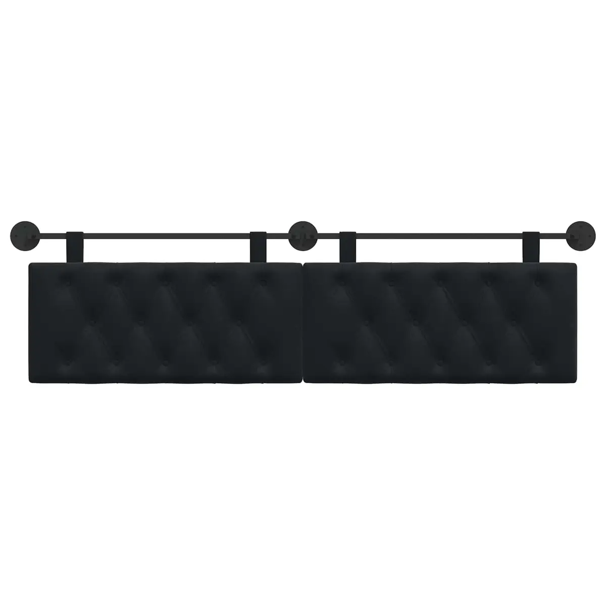 Hanging Headboard with LED Light Black Velvet Button Tufted Modern Wall Bedroom