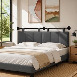 Hanging Headboard Wall-Mounted Upholstered Bedroom Headboard Grey Fabric