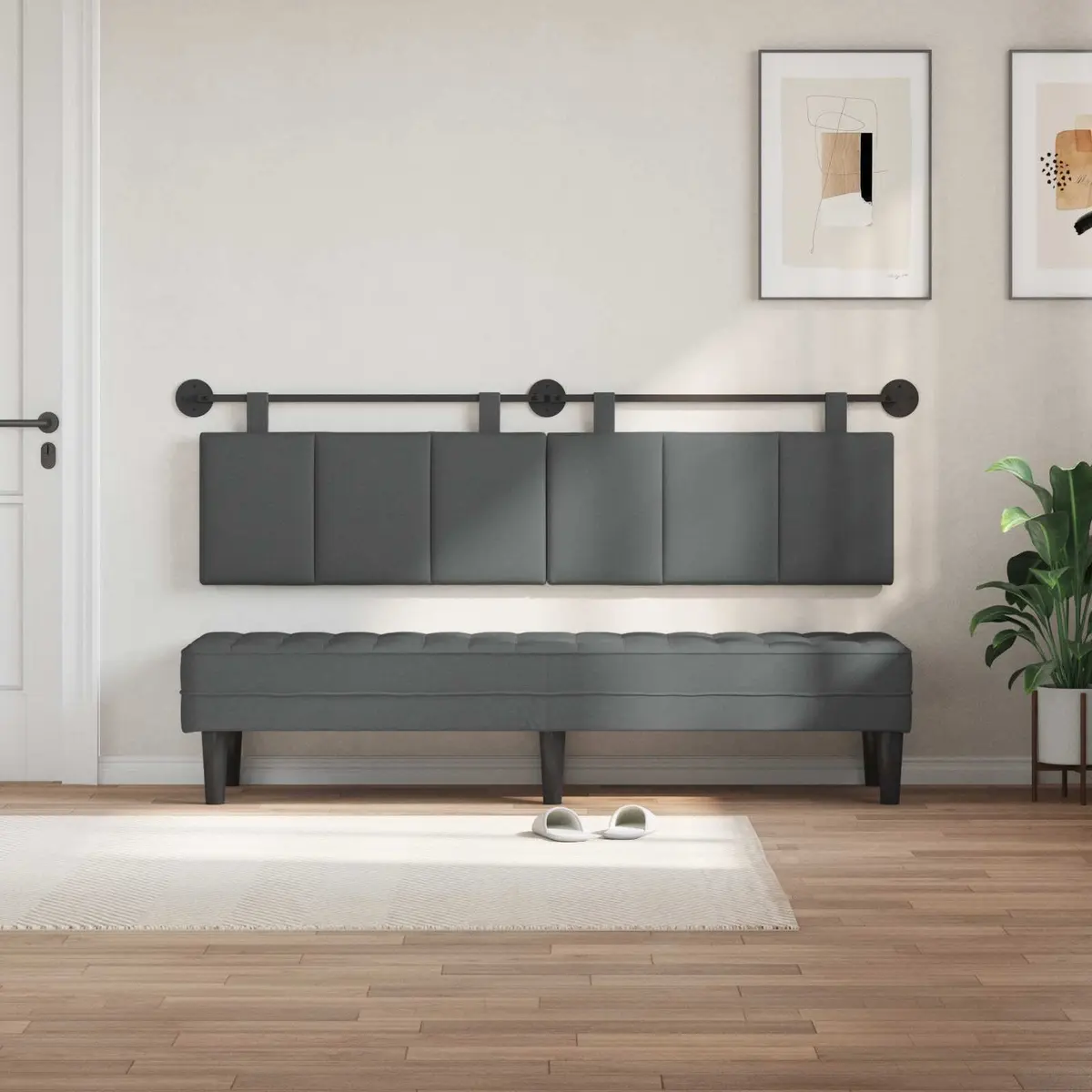 Hanging Headboard Wall-Mounted Upholstered Bedroom Headboard Grey Fabric