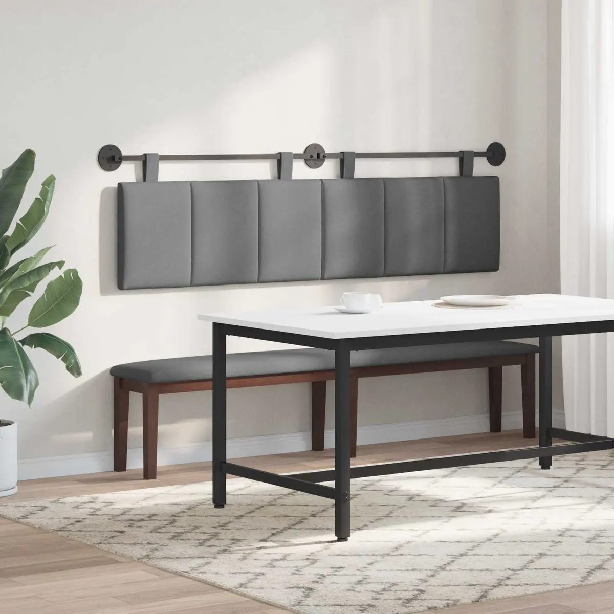 Hanging Headboard Wall-Mounted Upholstered Bedroom Headboard Grey Fabric
