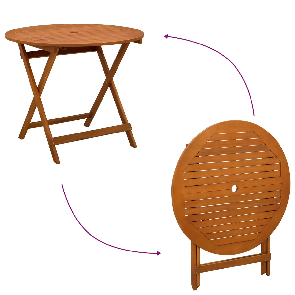 Folding Garden Table Round Brown Solid Eucalyptus Wood 90 cm