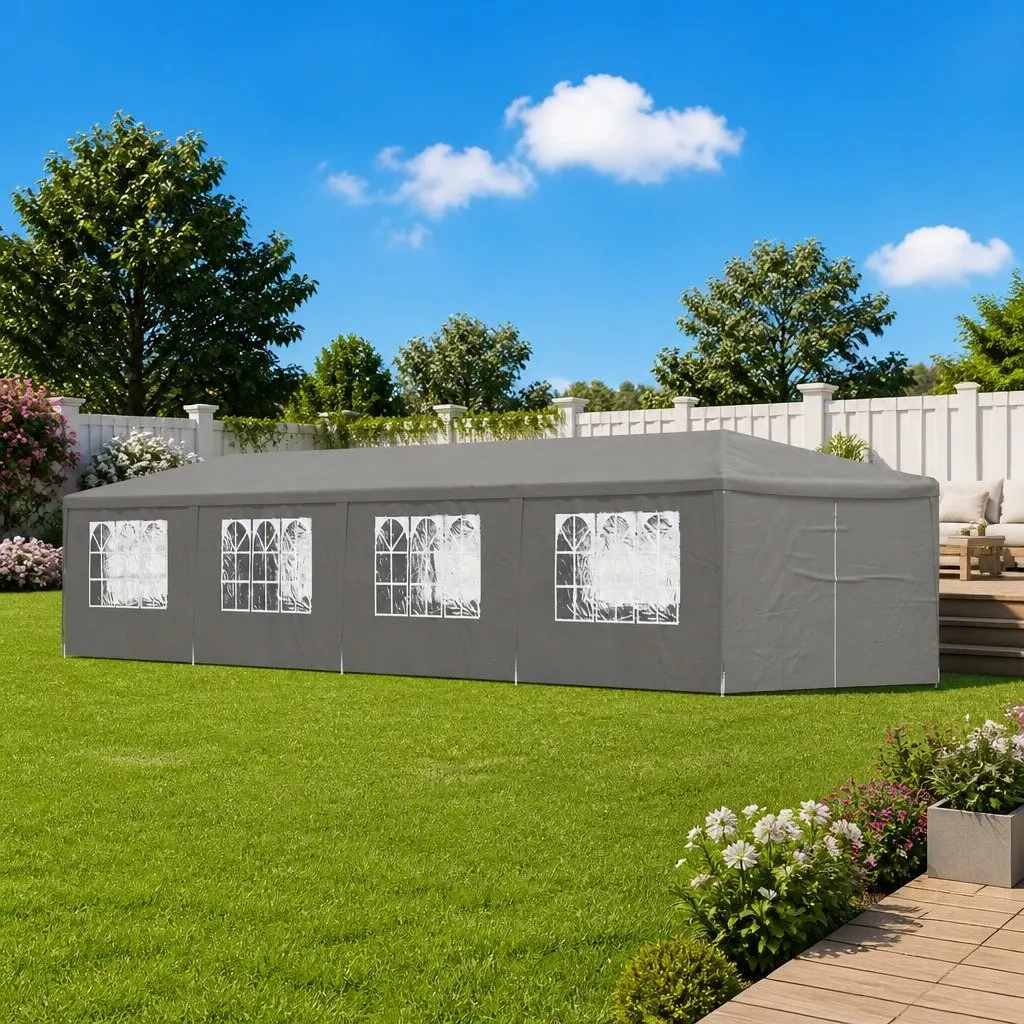 Party Tent Grey 1200 x 300 x 255 cm Outdoor Canopy Gazebo with Side Panels and Doors
