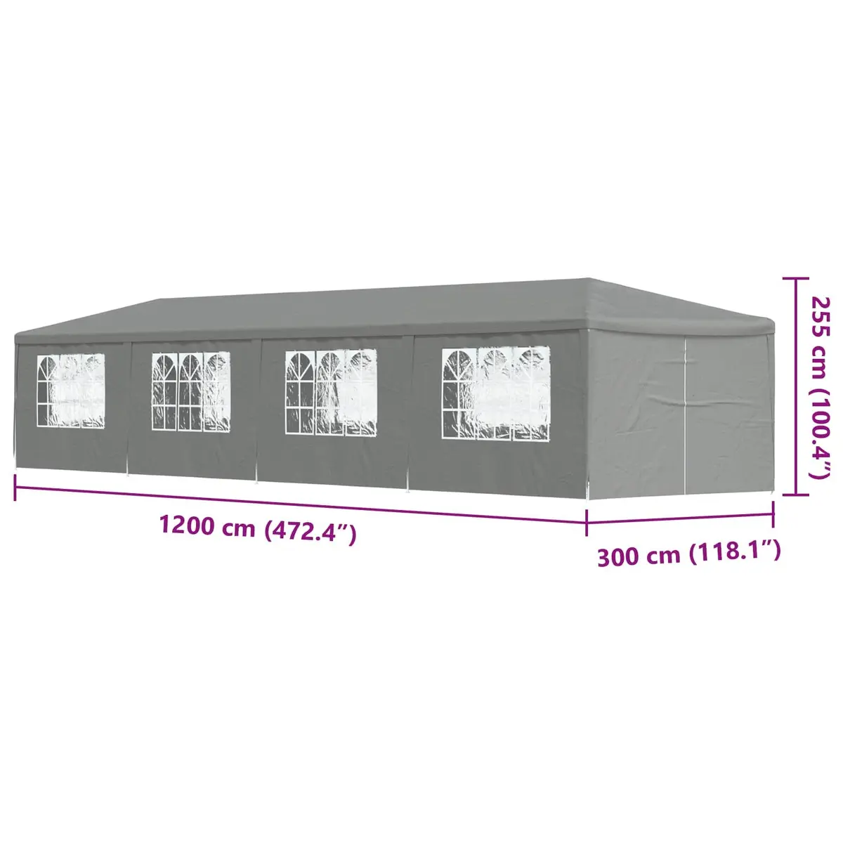 Party Tent Grey 1200 x 300 x 255 cm Outdoor Canopy Gazebo with Side Panels and Doors