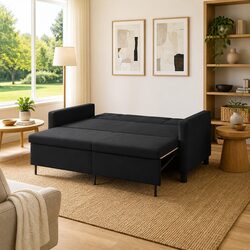 Sofa Bed Black Fabric Adjustable Backrest Pull-Out Lounge Seating Compact Modern